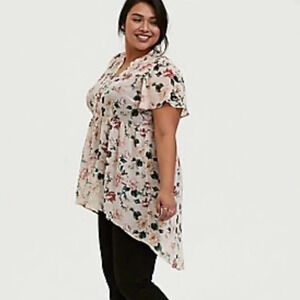 Torrid Ivory Floral Chiffon Hi-Lo Babydoll /Tunic ~ Lexie ~ Size 1